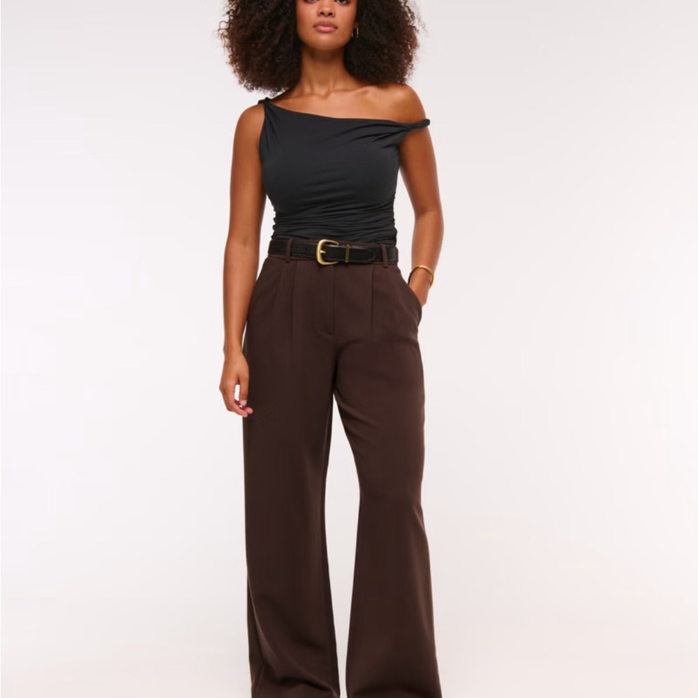 NWT! Abercrombie & Fitch Curve Love Sloane Tailored Wide Leg Pant Brown sz 29s